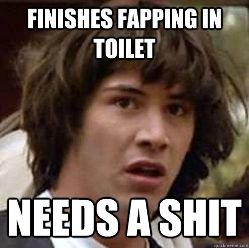 Finishes fapping in toilet Needs a shit  conspiracy keanu