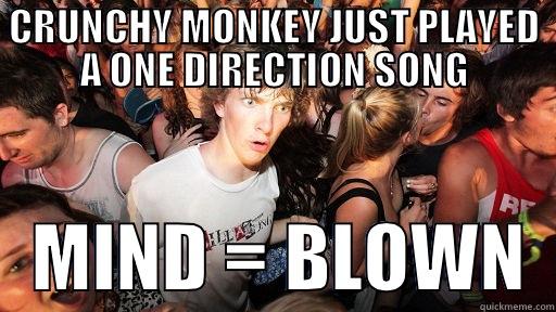 CRUNCHY MONKEY JUST PLAYED A ONE DIRECTION SONG    MIND = BLOWN  Sudden Clarity Clarence