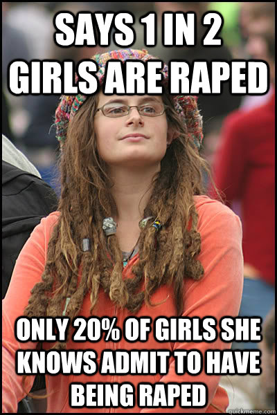 says 1 in 2 girls are raped only 20% of girls she knows admit to have being raped  College Liberal