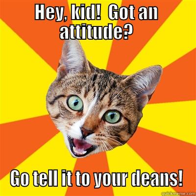 HEY, KID!  GOT AN ATTITUDE? GO TELL IT TO YOUR DEANS! Bad Advice Cat