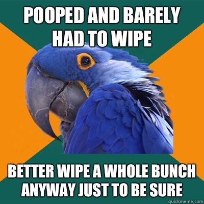 Pooped and barely had to wipe Better wipe a whole bunch anyway just to be sure  Paranoid Parrot