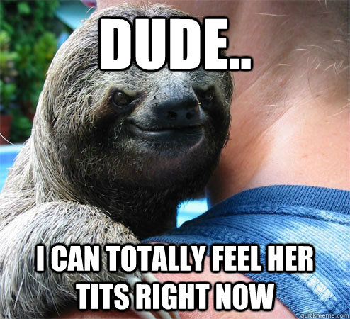 dude.. i can totally feel her tits right now  Suspiciously Evil Sloth