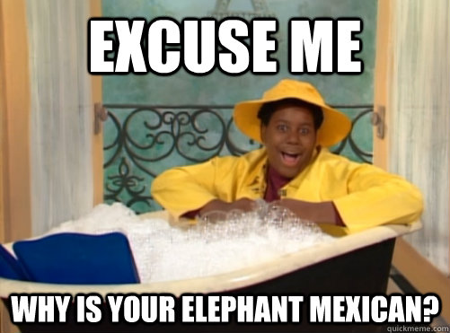 EXCUSE ME WHY IS YOUR ELEPHANT MEXICAN?  