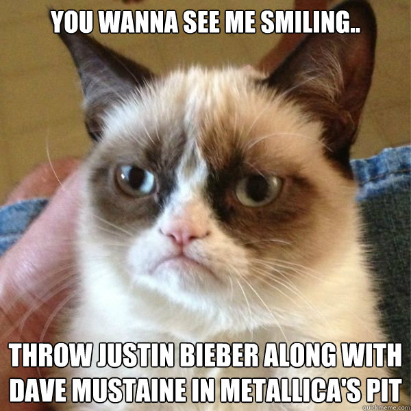 you wanna see me smiling..
 throw justin bieber along with dave mustaine in metallica's pit
  