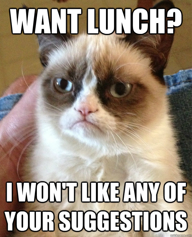 Want lunch? I won't like any of your suggestions  Grumpy Cat