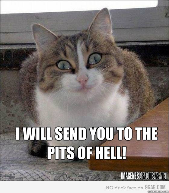 





I will send you to the pits of hell! - 





I will send you to the pits of hell!  you dont say cat