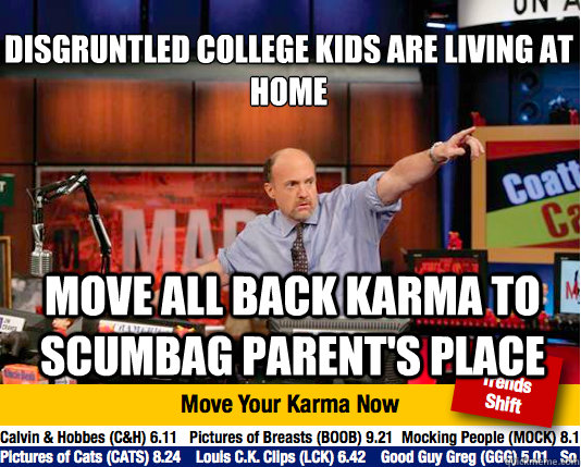 disgruntled college kids are living at 
home Move all back karma to scumbag parent's place  Mad Karma with Jim Cramer