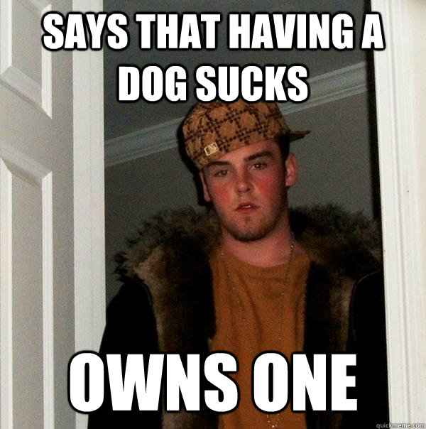 says that having a dog sucks owns one  Scumbag Steve