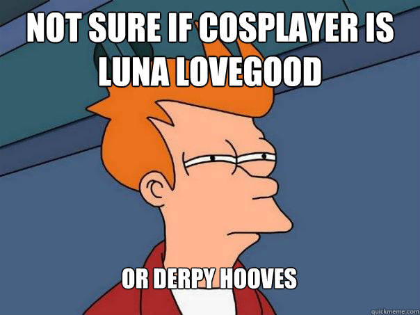 Not sure if cosplayer is luna lovegood Or derpy hooves  Futurama Fry