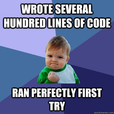 Wrote several hundred lines of code ran perfectly first try  Success Kid