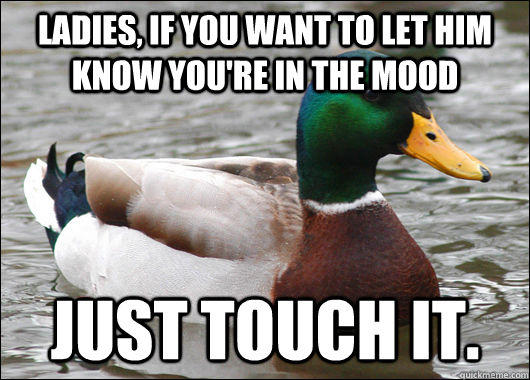 Ladies, if you want to let him know you're in the mood just touch it.  