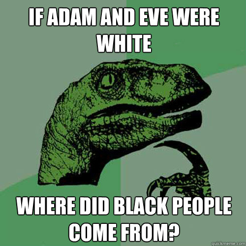 IF adam and eve were white where did black people come from?  Philosoraptor