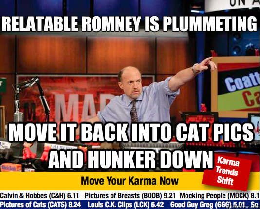 Relatable Romney is plummeting 
 move it back into cat pics and hunker down  Mad Karma with Jim Cramer