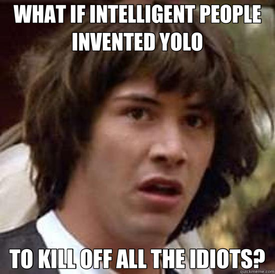 WHAT IF INTELLIGENT PEOPLE INVENTED YOLO TO KILL OFF ALL THE IDIOTS? - WHAT IF INTELLIGENT PEOPLE INVENTED YOLO TO KILL OFF ALL THE IDIOTS?  conspiracy keanu