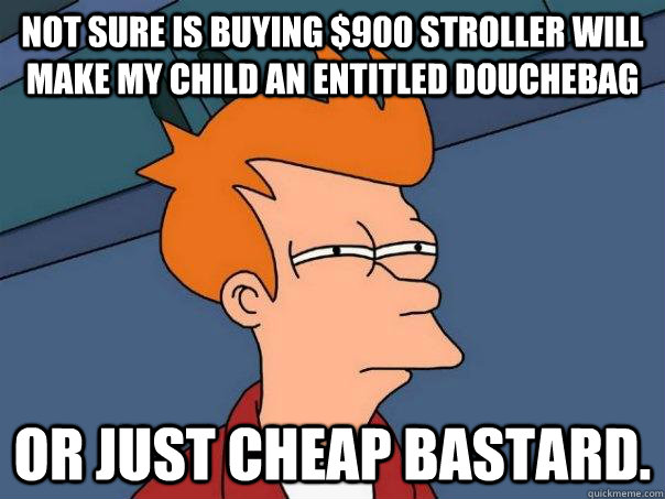 Not sure is buying $900 stroller will make my child an entitled douchebag Or just cheap bastard. - Not sure is buying $900 stroller will make my child an entitled douchebag Or just cheap bastard.  Futurama Fry