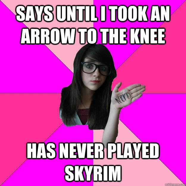 says Until i took an arrow to the knee has never played skyrim  Idiot Nerd Girl