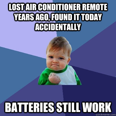 Lost air conditioner remote years ago, found it today accidentally  Batteries still work - Lost air conditioner remote years ago, found it today accidentally  Batteries still work  Success Kid