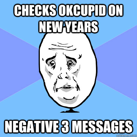 Checks OKCupid on New years negative 3 messages  Okay Guy