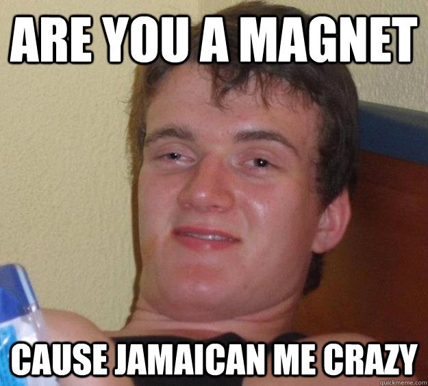 Are you a magnet cause jamaican me crazy  10 Guy