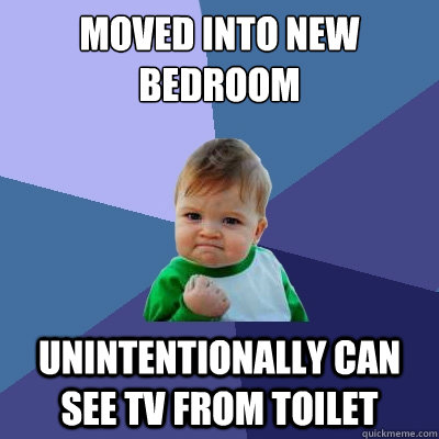 moved into new bedroom unintentionally can see tv from toilet  Success Kid