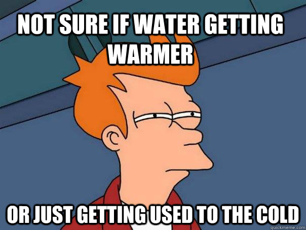 Not sure if water getting warmer Or just getting used to the cold  Futurama Fry