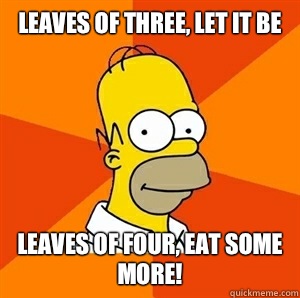 Leaves of three, let it be Leaves of four, eat some more!  Advice Homer