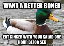 want a better boner eat ginger with your salad one hour befor sex  Good Advice Duck