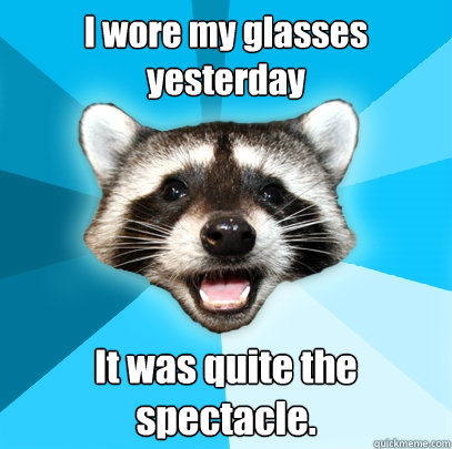 I wore my glasses yesterday It was quite the spectacle. - I wore my glasses yesterday It was quite the spectacle.  Lame Pun Coon