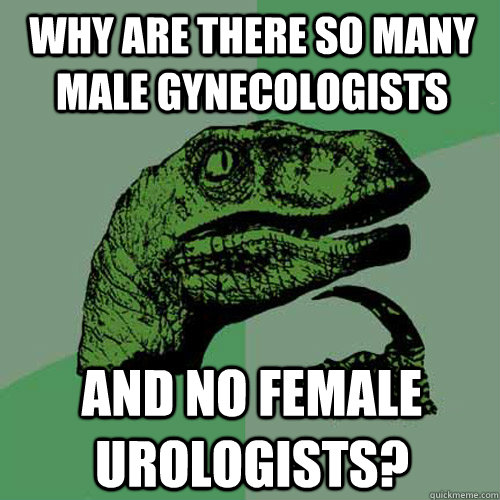 why are there so many male gynecologists and no female urologists?  Philosoraptor