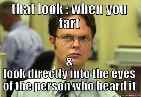 THAT LOOK : WHEN YOU FART & LOOK DIRECTLY INTO THE EYES OF THE PERSON WHO HEARD IT Schrute