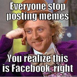 EVERYONE STOP POSTING MEMES YOU REALIZE THIS IS FACEBOOK, RIGHT Condescending Wonka