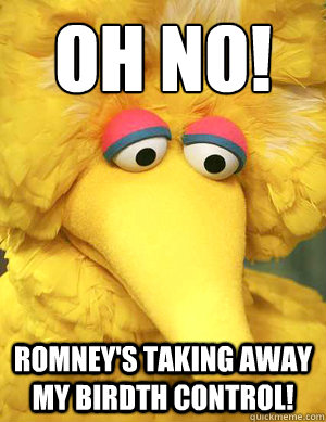 Oh no! Romney's taking away my Birdth control!   Big Bird