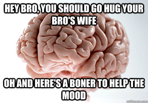 Hey bro, You Should Go hug your bro's wife oh and here's a boner to help the mood - Hey bro, You Should Go hug your bro's wife oh and here's a boner to help the mood  Scumbag Brain