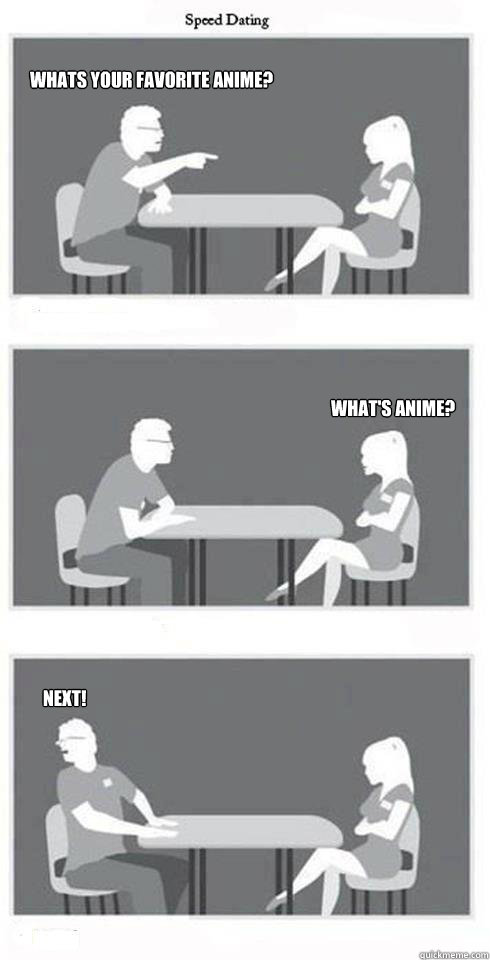 Whats your favorite anime? What's anime? NEXT!  Speed Dating