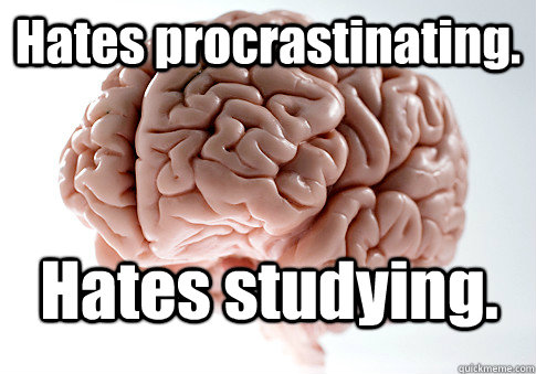 Hates procrastinating.  Hates studying.    Scumbag Brain