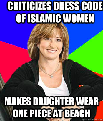 Criticizes dress code of islamic women makes daughter wear one piece at beach   Sheltering Suburban Mom