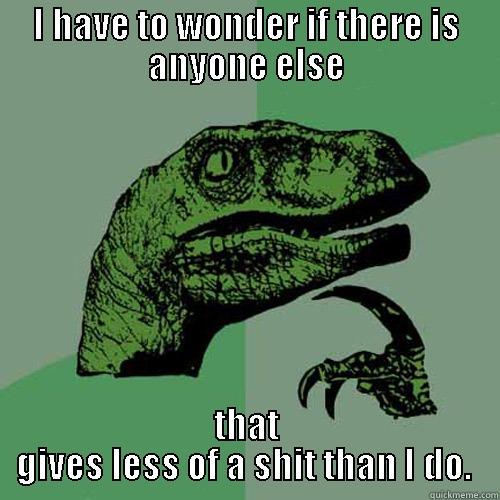 I HAVE TO WONDER IF THERE IS ANYONE ELSE THAT GIVES LESS OF A SHIT THAN I DO.  Philosoraptor