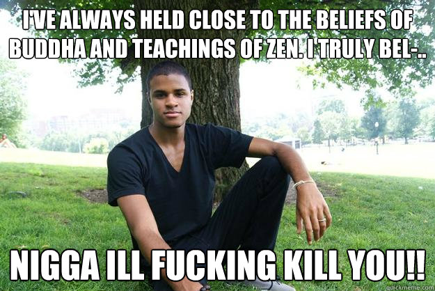 I've always held close to the beliefs of buddha and teachings of zen. I truly bel-.. NIGGA ILL FUCKING KILL YOU!!  