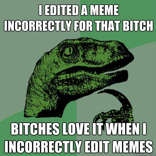 I edited a meme incorrectly for that bitch bitches love it when i incorrectly edit memes  Philosoraptor