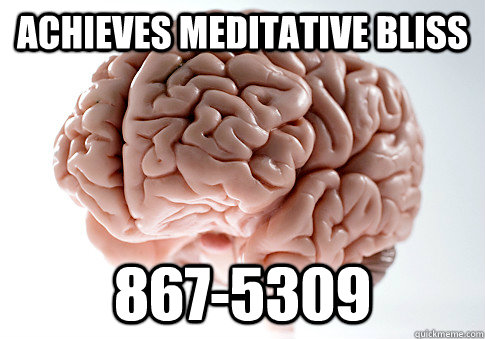 Achieves meditative bliss 867-5309  Scumbag Brain