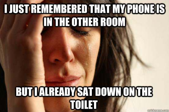 I just remembered that my phone is in the other room but i already sat down on the toilet  First World Problems