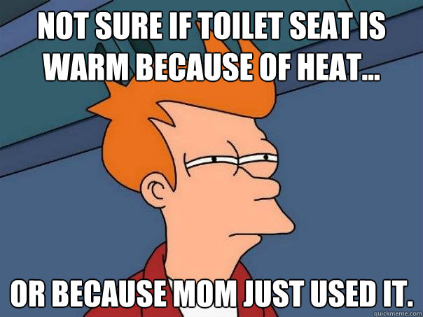 not sure if toilet seat is warm because of heat... or because mom just used it. - not sure if toilet seat is warm because of heat... or because mom just used it.  Futurama Fry