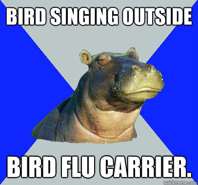 bird singing outside bird flu carrier.  Skeptical Hippo