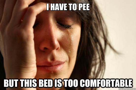 i have to pee but this bed is too comfortable  First World Problems