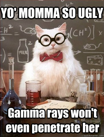 YO' MOMMA SO UGLY Gamma rays won't even penetrate her - YO' MOMMA SO UGLY Gamma rays won't even penetrate her  Chemistry Cat