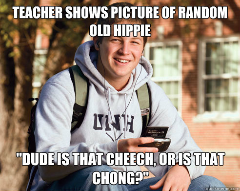 teacher shows picture of random old hippie 