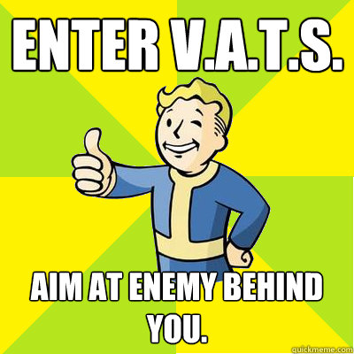 Enter v.a.t.s. Aim at enemy behind you.  Fallout new vegas