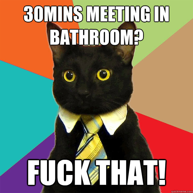 30mins meeting in bathroom? FUCK THAT!  Business Cat