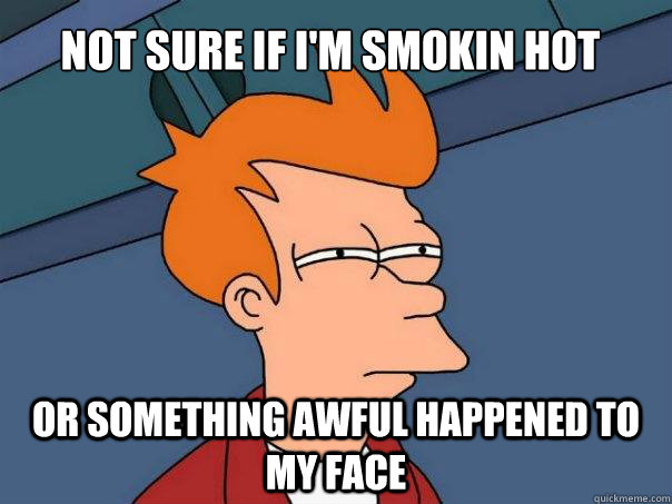 Not sure if i'm smokin hot Or something awful happened to my face - Not sure if i'm smokin hot Or something awful happened to my face  Futurama Fry