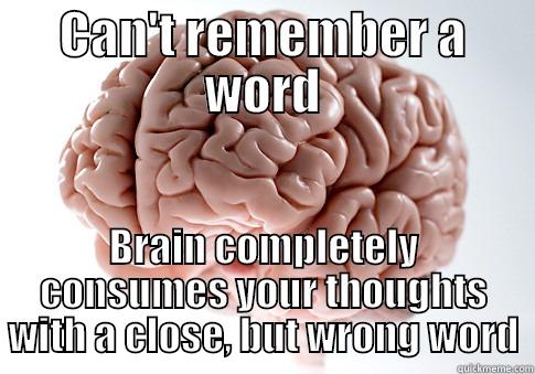 CAN'T REMEMBER A WORD BRAIN COMPLETELY CONSUMES YOUR THOUGHTS WITH A CLOSE, BUT WRONG WORD Scumbag Brain